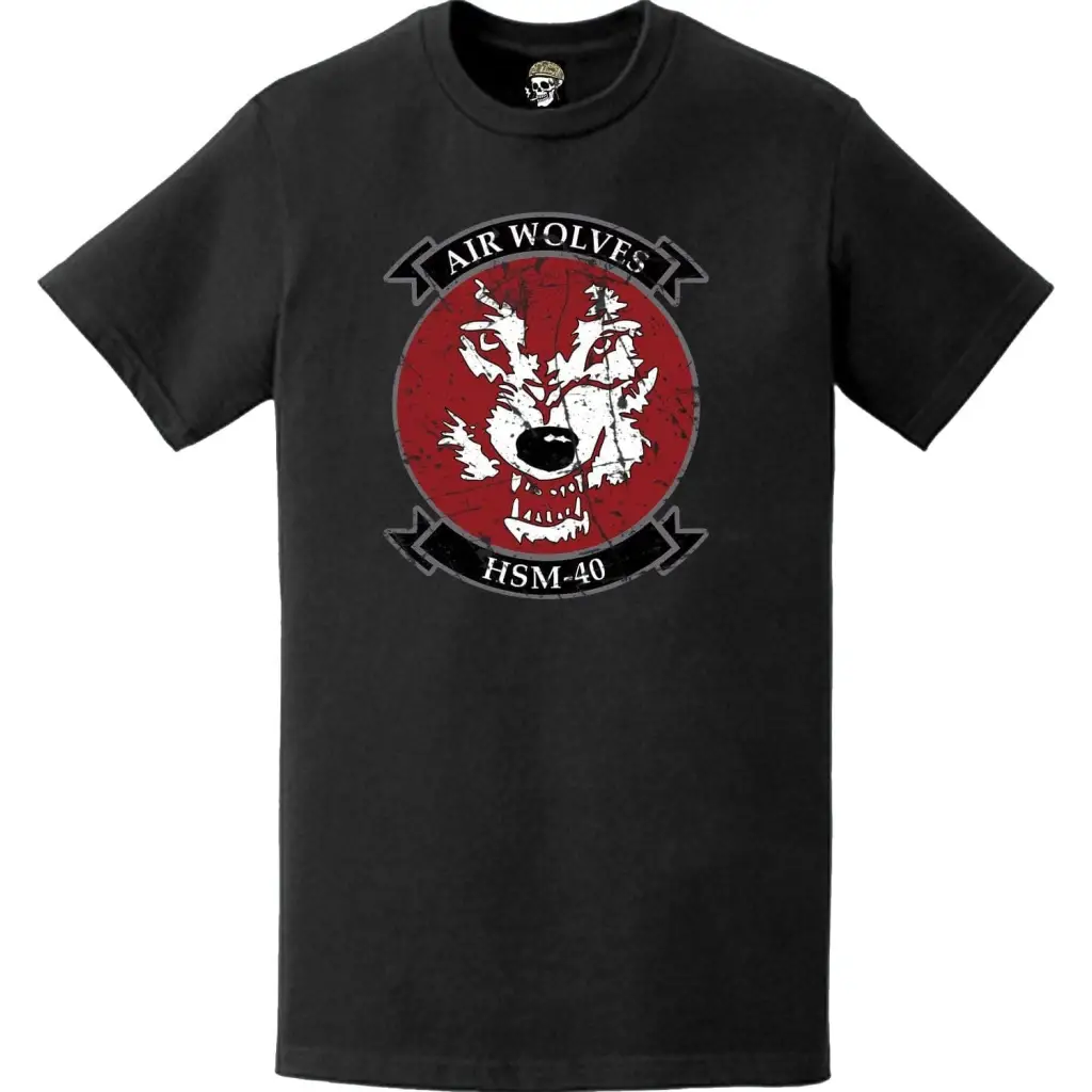 Distressed HSM-40 "Airwolves" Logo Emblem T-Shirt Tactically Acquired   