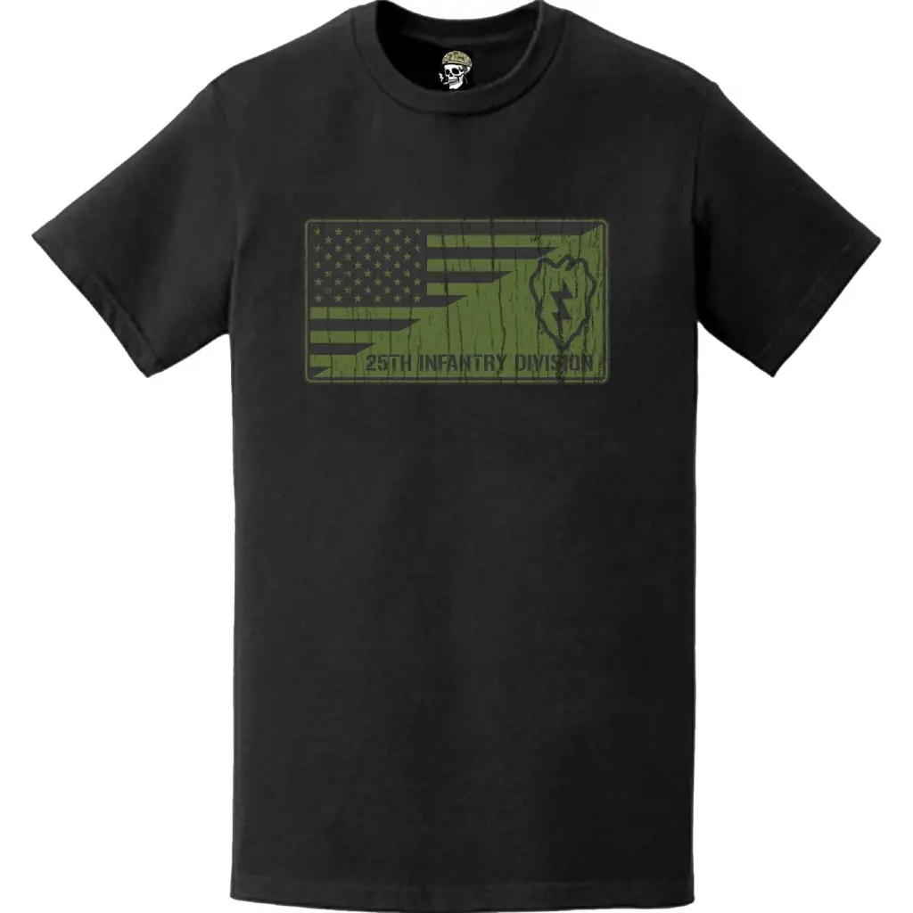 Distressed Military Green 25th Infantry Division (25th ID) American Flag T-Shirt Tactically Acquired   