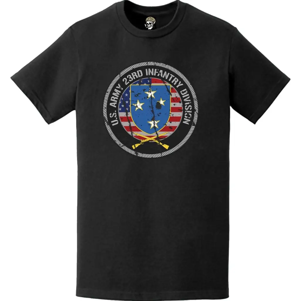 Distressed Patriotic 23rd Infantry Division American Flag Crest T-Shirt Tactically Acquired   