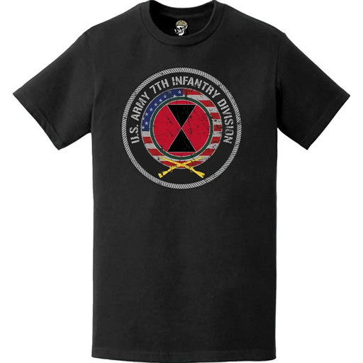 Distressed Patriotic 7th Infantry Division American Flag Crest T-Shirt Tactically Acquired   
