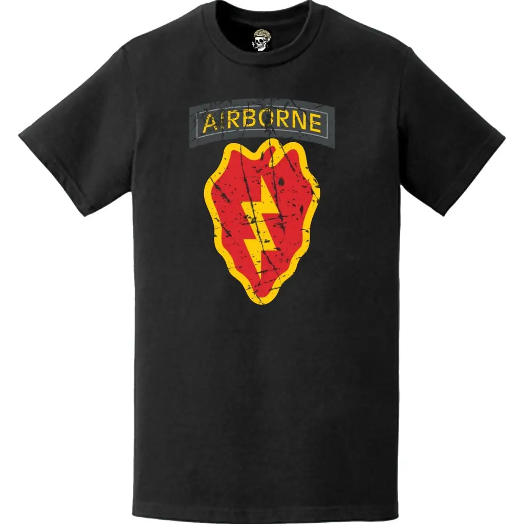 Distressed U.S. Army 25th Infantry Division (25th ID) Airborne Tab SSI Logo T-Shirt Tactically Acquired   
