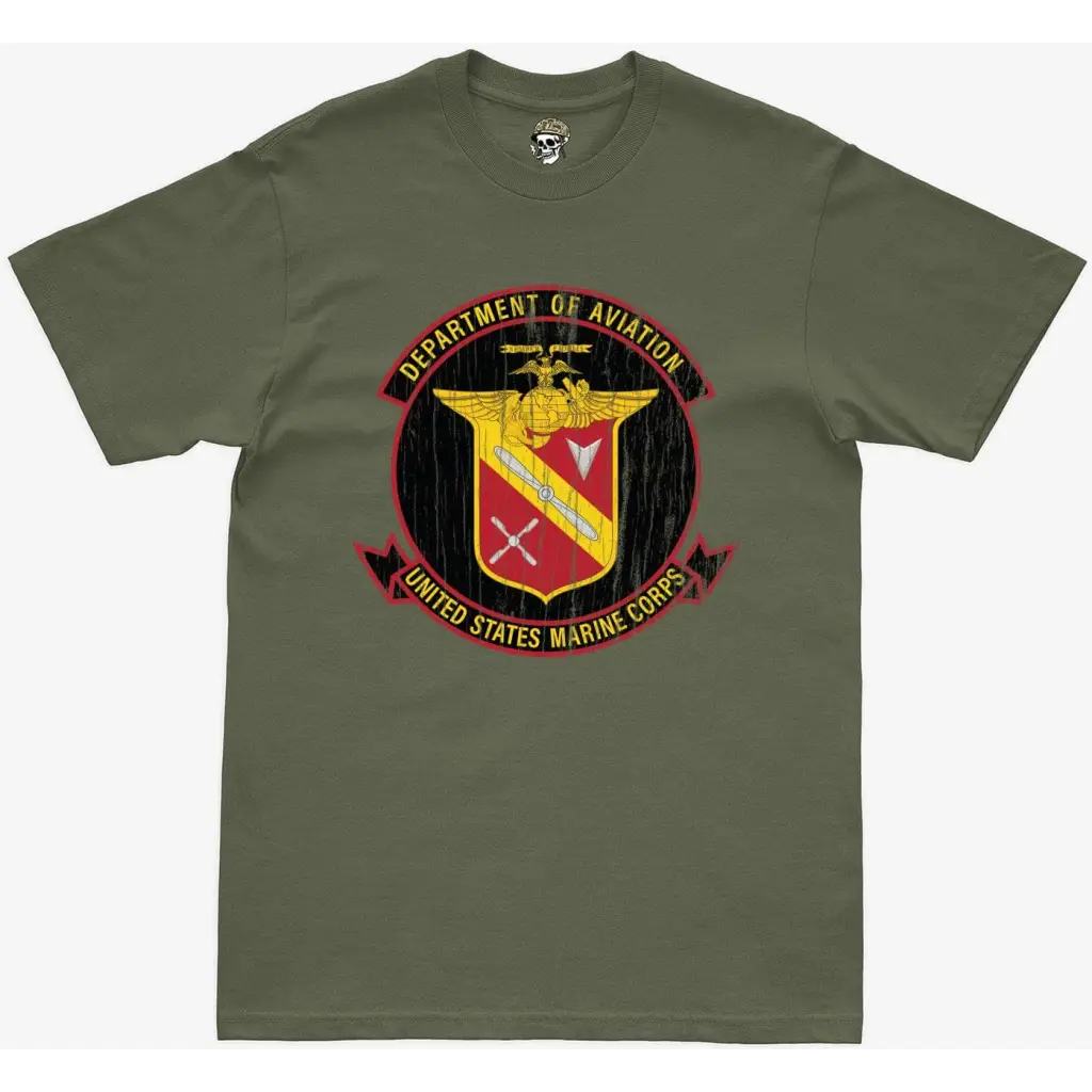 Distressed U.S. Marine Corps Aviation Military Green T-Shirt Tactically Acquired   