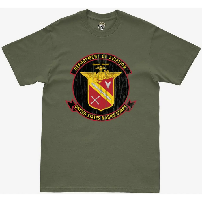Distressed U.S. Marine Corps Aviation Military Green T-Shirt Tactically Acquired   