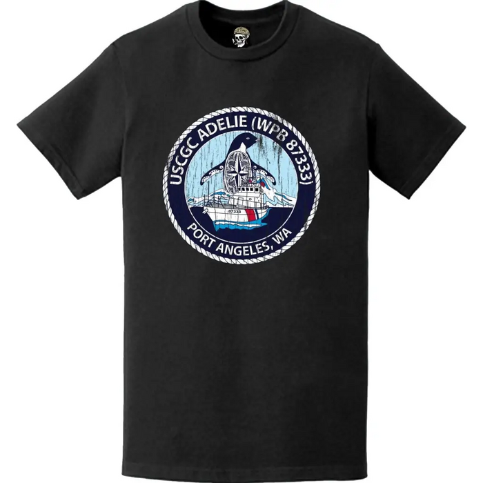 Distressed USCGC Adelie (WPB-87333) Ship's Crest Emblem Logo T-Shirt Tactically Acquired   