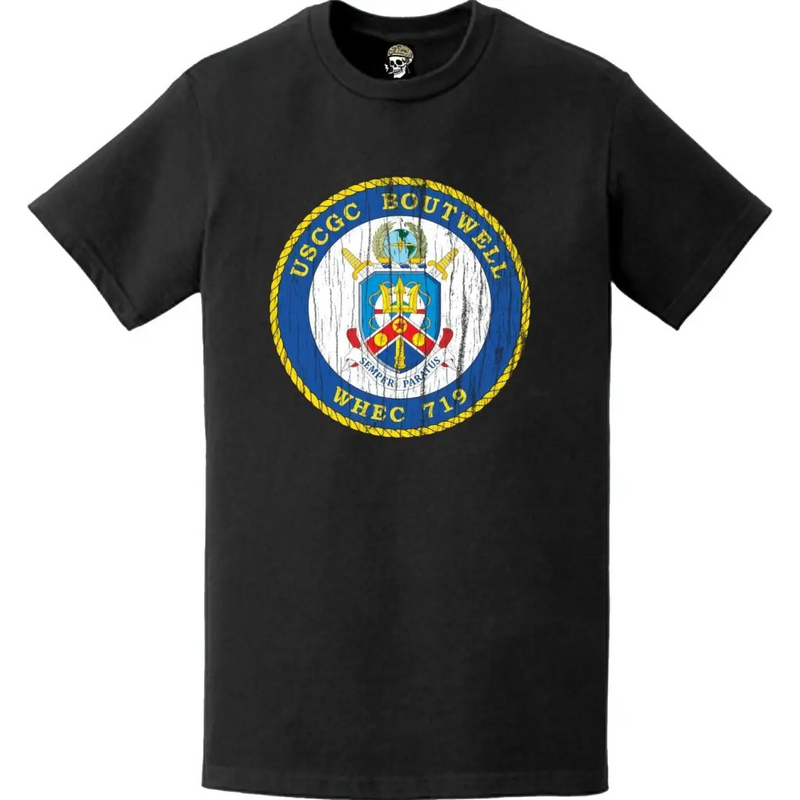 Distressed USCGC Boutwell (WHEC-719) Ship's Crest Emblem Logo T-Shirt