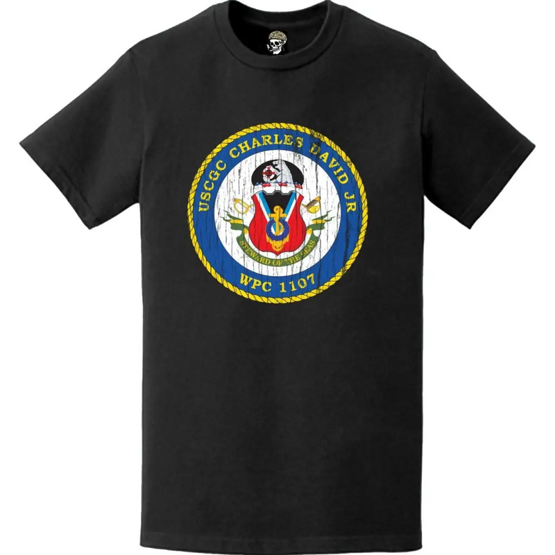 Distressed USCGC Charles David Jr. (WPC-1107) Ship's Crest Emblem Logo T-Shirt