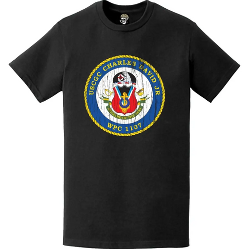 Distressed USCGC Charles David Jr. (WPC-1107) Ship's Crest Emblem Logo T-Shirt Tactically Acquired   