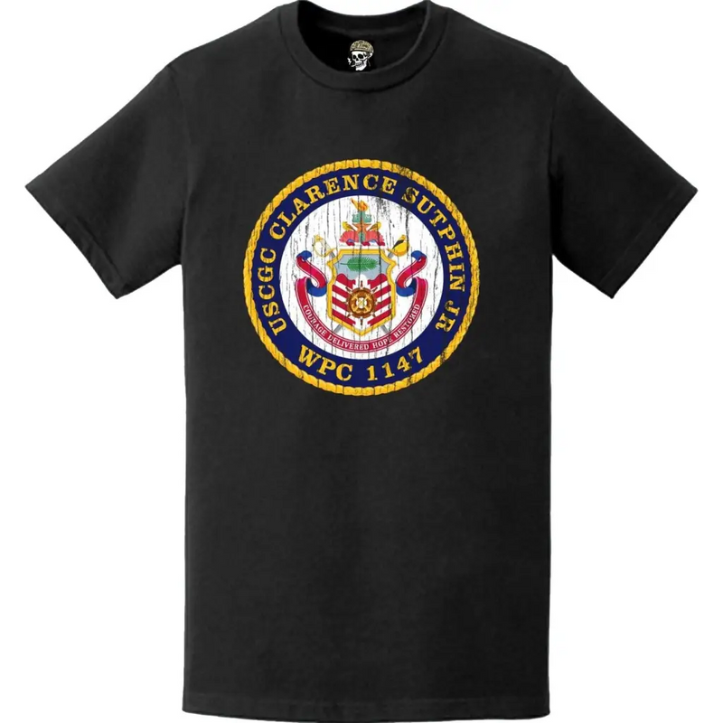 Distressed USCGC Clarence Sutphin Jr. (WPC-1147) Ship's Crest Emblem Logo T-Shirt