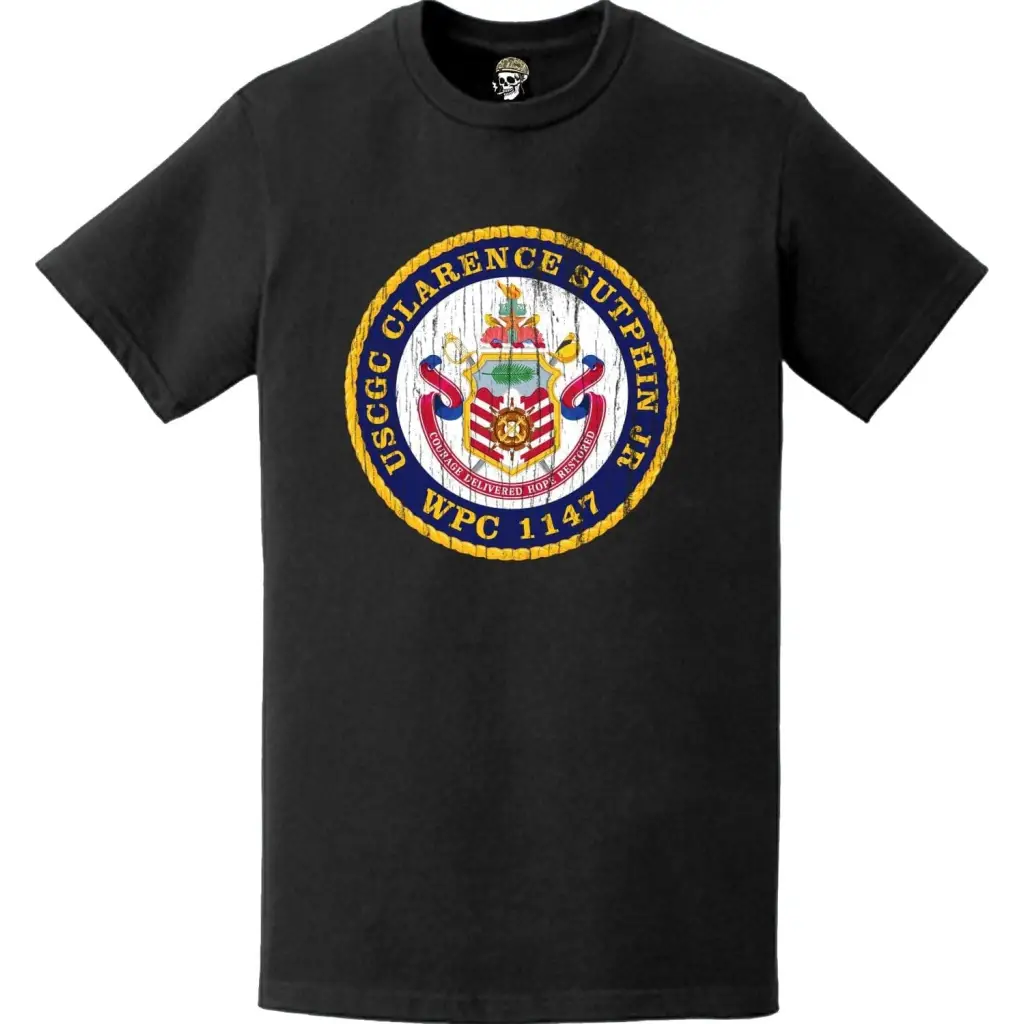 Distressed USCGC Clarence Sutphin Jr. (WPC-1147) Ship's Crest Emblem Logo T-Shirt Tactically Acquired   
