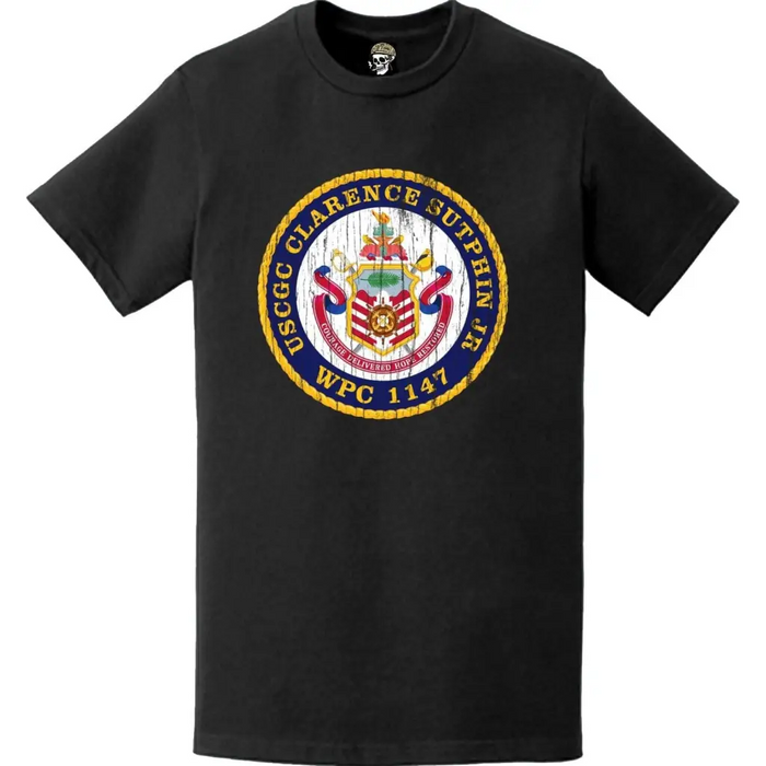 Distressed USCGC Clarence Sutphin Jr. (WPC-1147) Ship's Crest Emblem Logo T-Shirt Tactically Acquired   