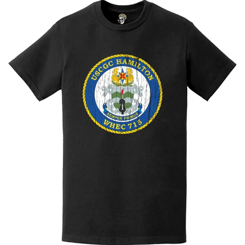 Distressed USCGC Hamiliton (WHEC-715) Ship's Crest Emblem Logo T-Shirt