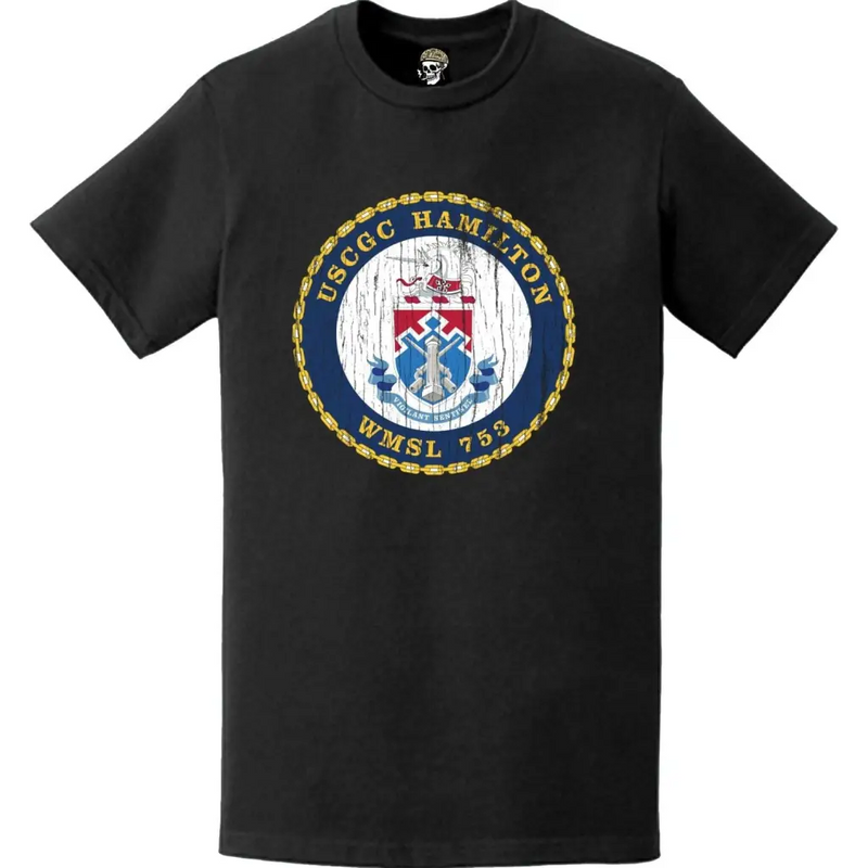 Distressed USCGC Hamiliton (WMSL-753) Ship's Crest Emblem Logo T-Shirt