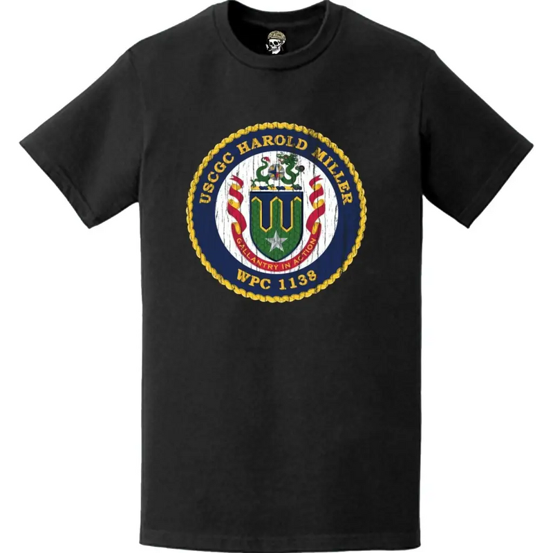 Distressed USCGC Harold Miller (WPC-1138) Ship's Crest Emblem Logo T-Shirt