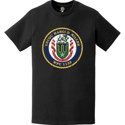 Distressed USCGC Harold Miller (WPC-1138) Ship's Crest Emblem Logo T-Shirt Tactically Acquired   