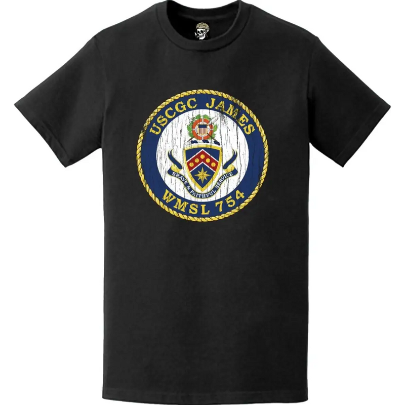 Distressed USCGC James (WMSL-754) Ship's Crest Emblem Logo T-Shirt