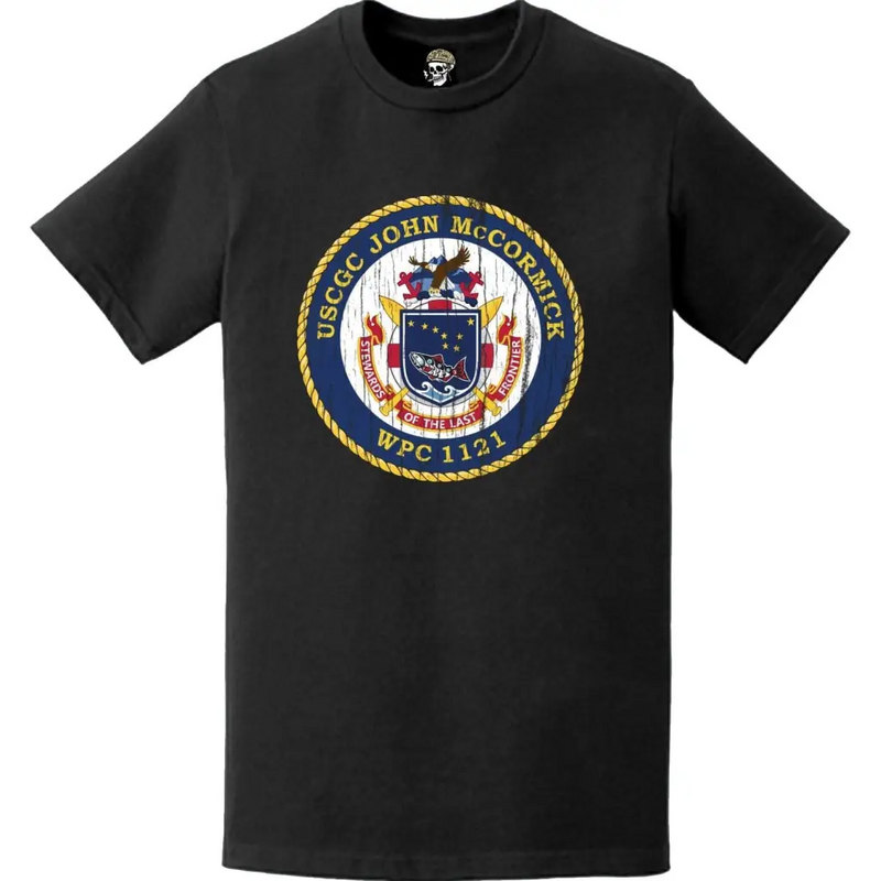Distressed USCGC John McCormick (WPC-1121) Ship's Crest Emblem Logo T-Shirt