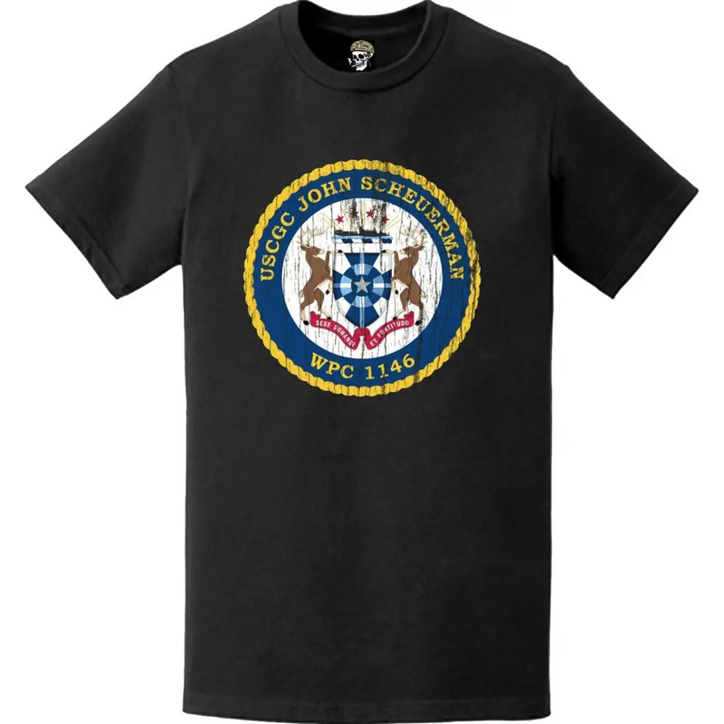 Distressed USCGC John Scheuerman (WPC-1146) Ship's Crest Emblem Logo T-Shirt