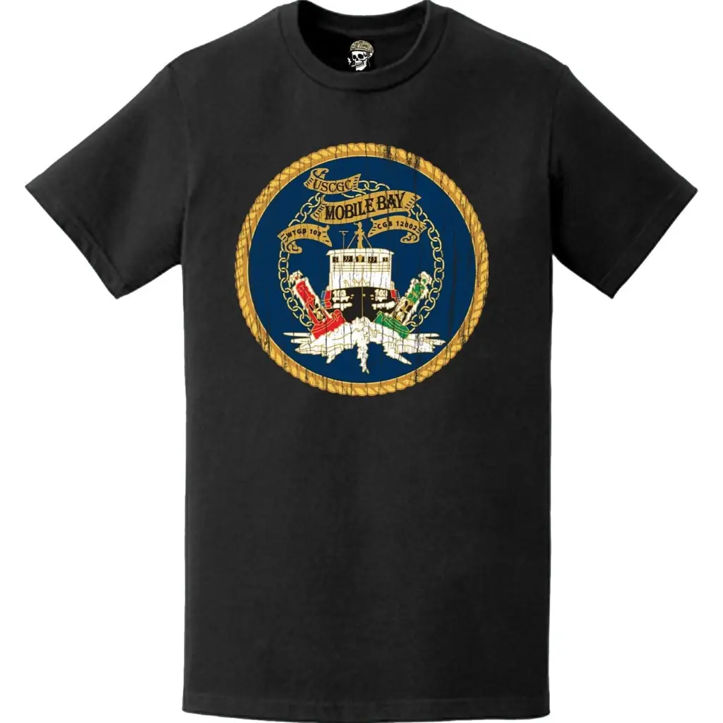 Distressed USCGC Mobile Bay (WTGB-103) Ship's Crest Emblem Logo T-Shirt Tactically Acquired   