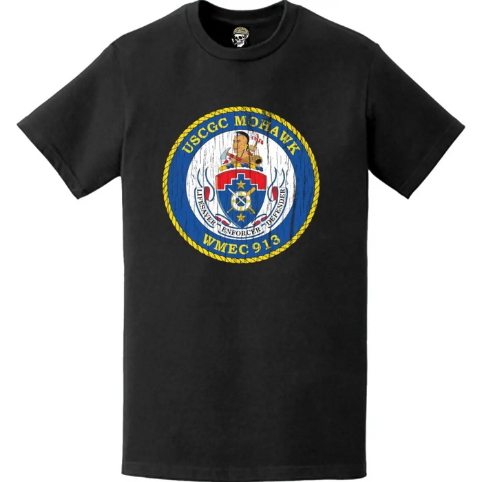 Distressed USCGC Mowhawk (WMEC-913) Ship's Crest Emblem Logo T-Shirt Tactically Acquired   