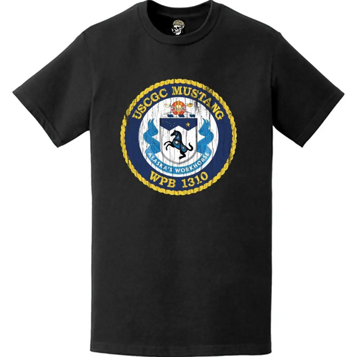 Distressed USCGC Mustang (WPB-1310) Ship's Crest Emblem Logo T-Shirt Tactically Acquired   