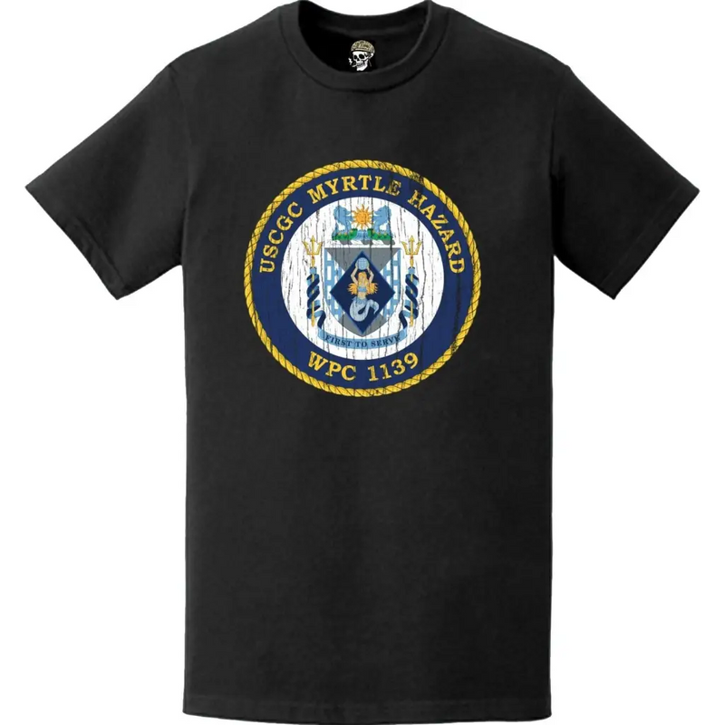 Distressed USCGC Myrtle Hazard (WPC-1139) Ship's Crest Emblem Logo T-Shirt