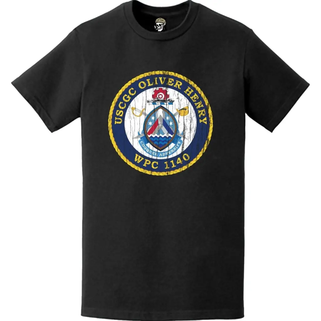 Distressed USCGC Oliver Henry (WPC-1140) Ship's Crest Emblem Logo T-Shirt Tactically Acquired   