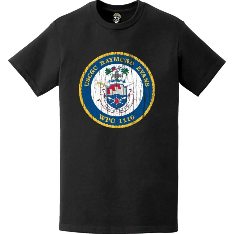 Distressed USCGC Raymond Evans (WPC-1110) Ship's Crest Emblem Logo T-Shirt