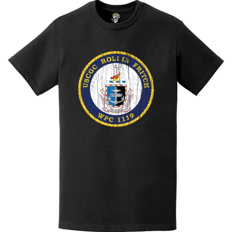 Distressed USCGC Rollin Fritch (WPC-1119) Ship's Crest Emblem Logo T-Shirt