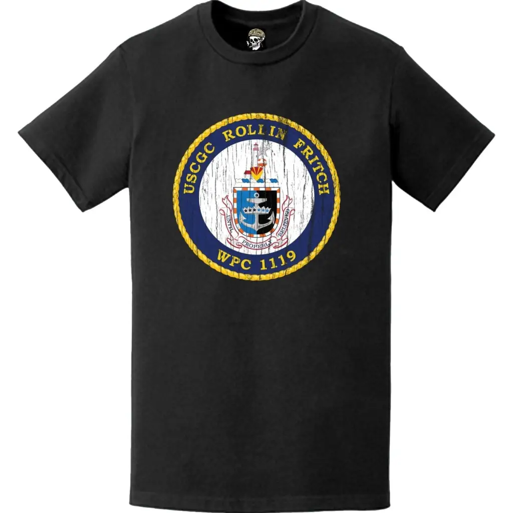 Distressed USCGC Rollin Fritch (WPC-1119) Ship's Crest Emblem Logo T-Shirt Tactically Acquired   
