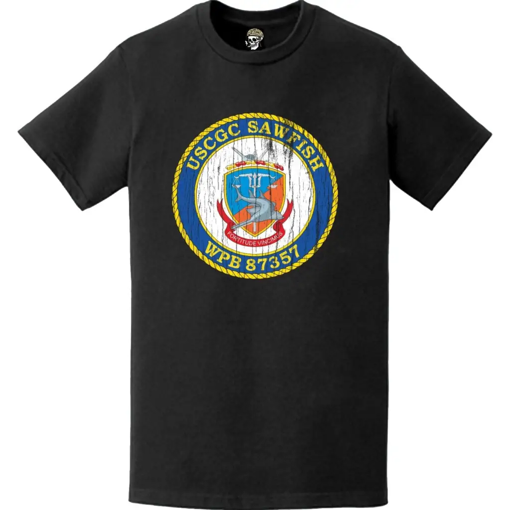 Distressed USCGC Sawfish (WPB-87357) Ship's Crest Emblem Logo T-Shirt Tactically Acquired   