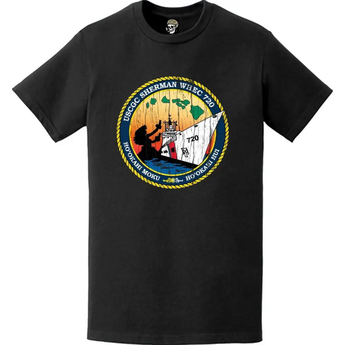 Distressed USCGC Sherman (WHEC-720) Ship's Crest Emblem Logo T-Shirt Tactically Acquired   
