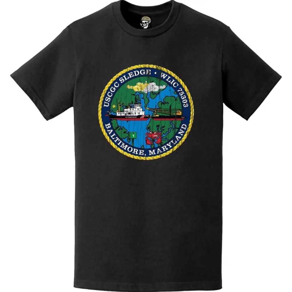 Distressed USCGC Sledge (WLIC-75303) Ship's Crest Emblem Logo T-Shirt Tactically Acquired   