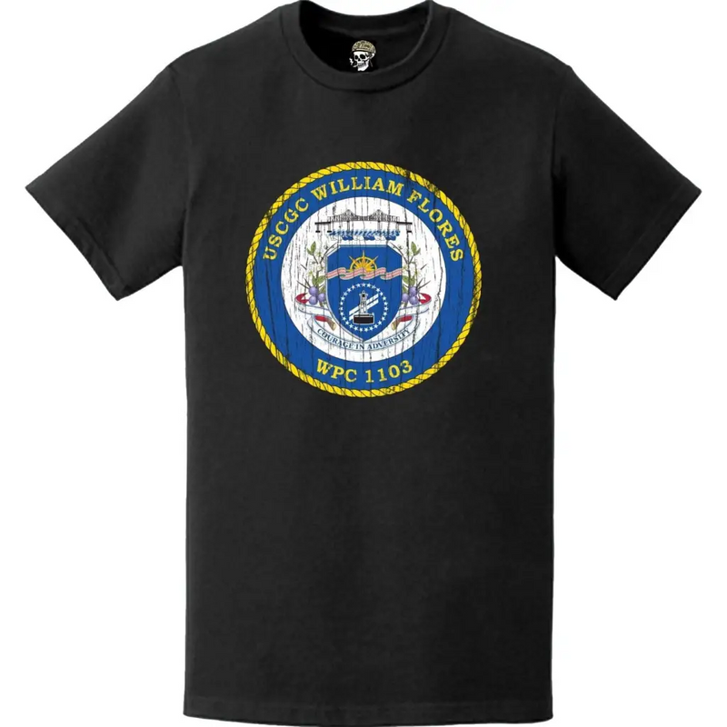 Distressed USCGC William Flores (WPC-1103) Ship's Crest Emblem Logo T-Shirt