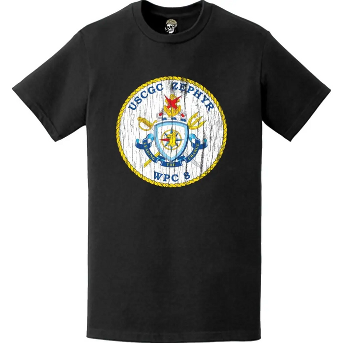 Distressed USCGC Zephyr (WPC-8) Ship's Crest Emblem Logo T-Shirt Tactically Acquired   