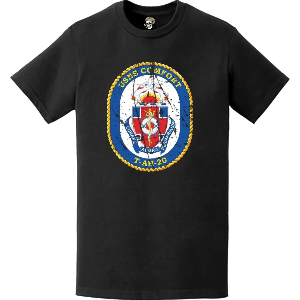 Distressed USNS Comfort (T-AH-20) Ship's Crest Emblem T-Shirt Tactically Acquired   