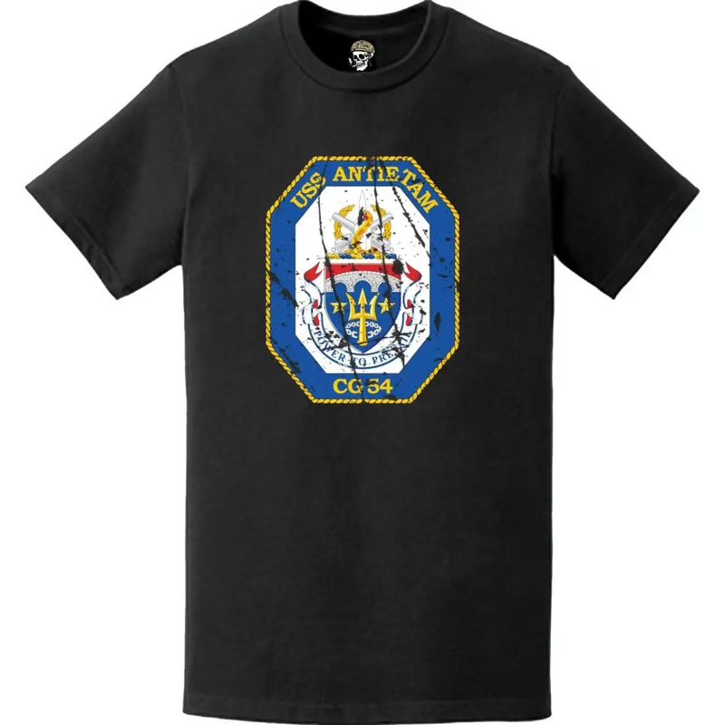 Distressed USS Antietam (CG-54) Ship's Crest Logo T-Shirt