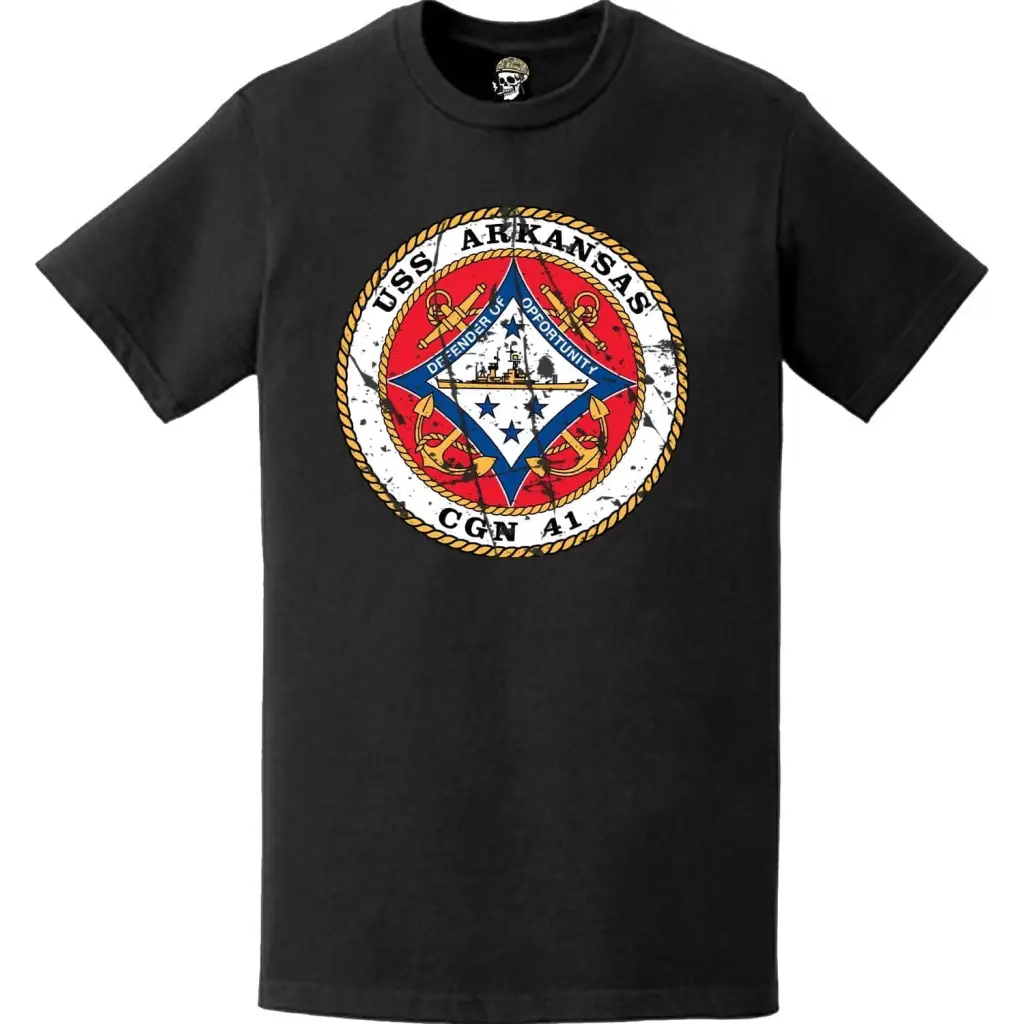 Distressed USS Arkansas (CGN-41) Logo Emblem T-Shirt Tactically Acquired   