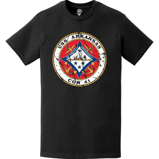 Distressed USS Arkansas (CGN-41) Logo Emblem T-Shirt Tactically Acquired   