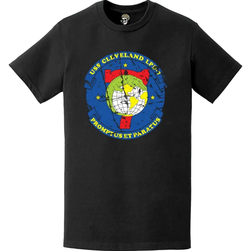 Distressed USS Cleveland (LPD-7) Ship's Crest Emblem T-Shirt Tactically Acquired   