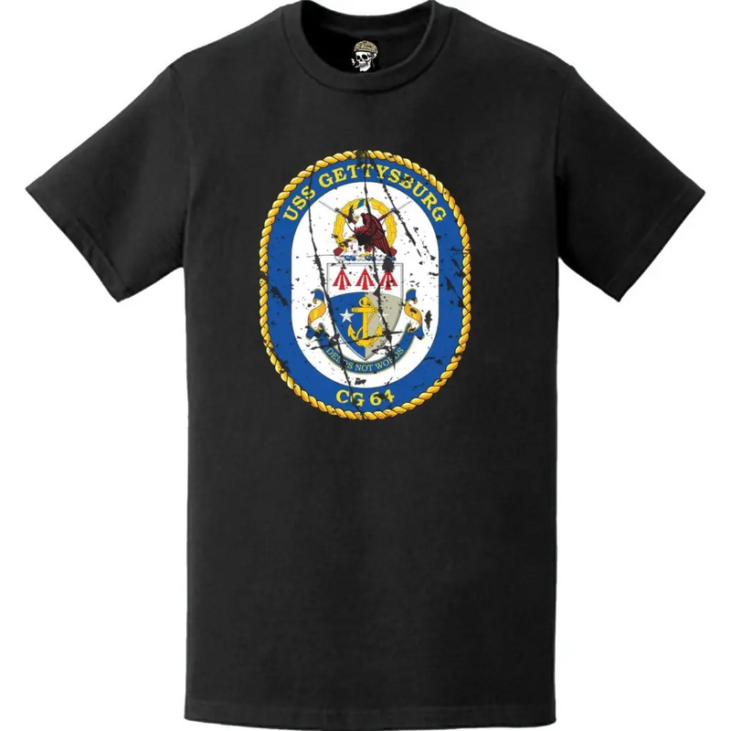 Distressed USS Gettysburg (CG-64) Ship's Crest Logo T-Shirt