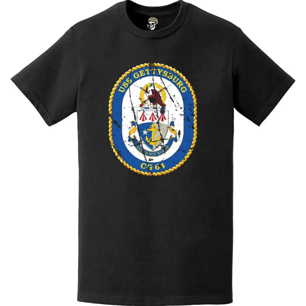 Distressed USS Gettysburg (CG-64) Ship's Crest Logo T-Shirt Tactically Acquired   