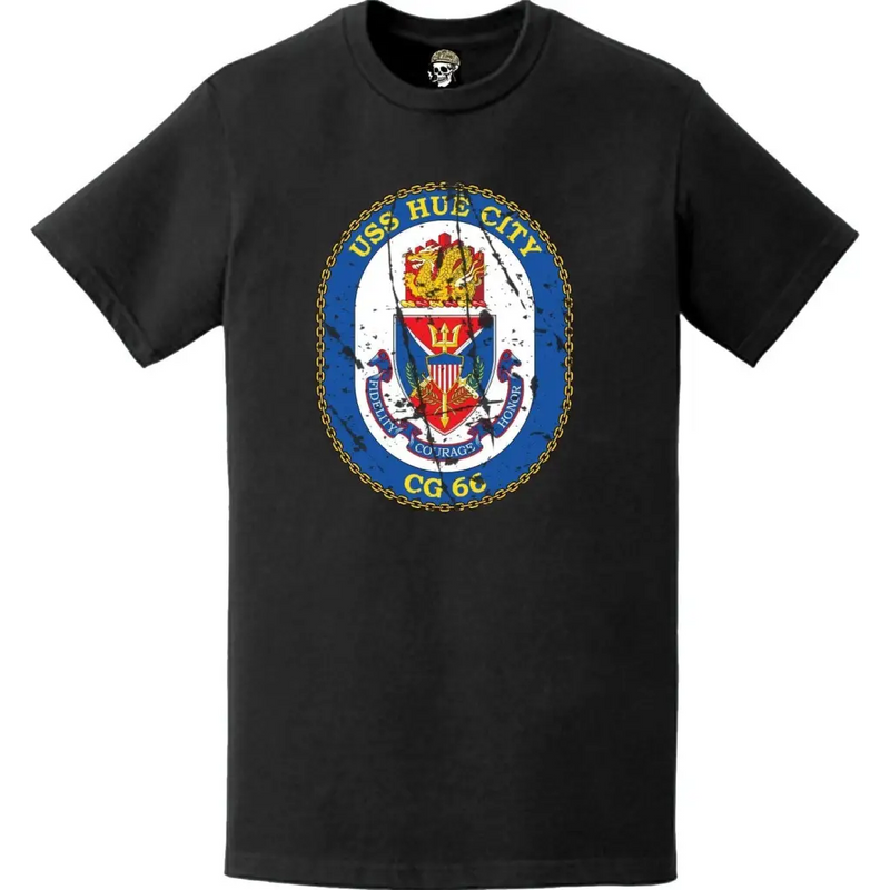 Distressed USS Hue City (CG-66) Ship's Crest Logo T-Shirt