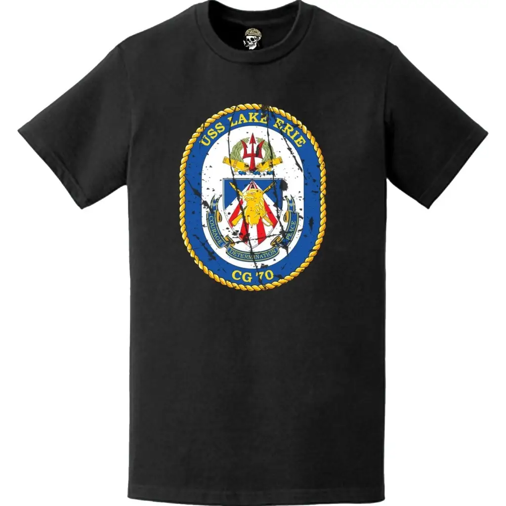 Distressed USS Lake Erie (CG-70) Ship's Crest Logo T-Shirt Tactically Acquired   