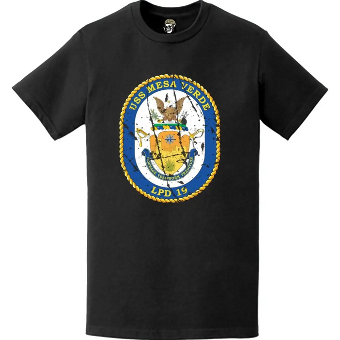 Distressed USS Mesa Verde (LPD-19) Ship's Crest Emblem T-Shirt Tactically Acquired   