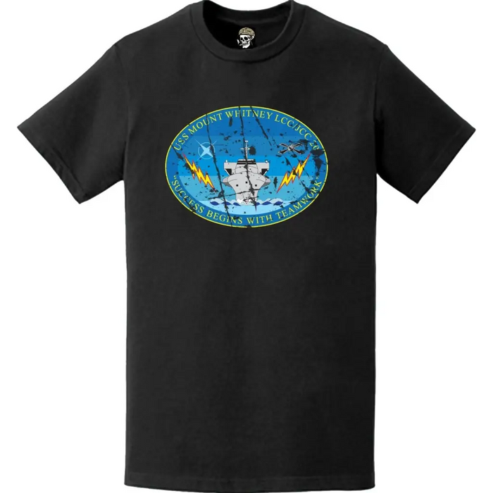 Distressed USS Mount Whitney (LCC-20) Ship's Crest Emblem T-Shirt Tactically Acquired   