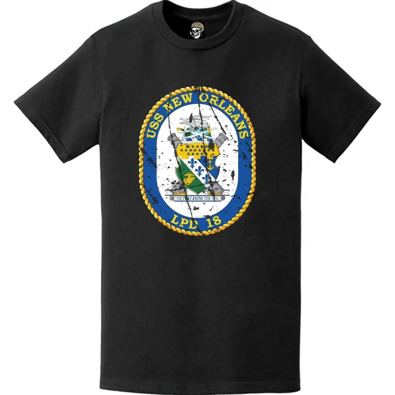 Distressed USS New Orleans (LPD-18) Ship's Crest Emblem T-Shirt