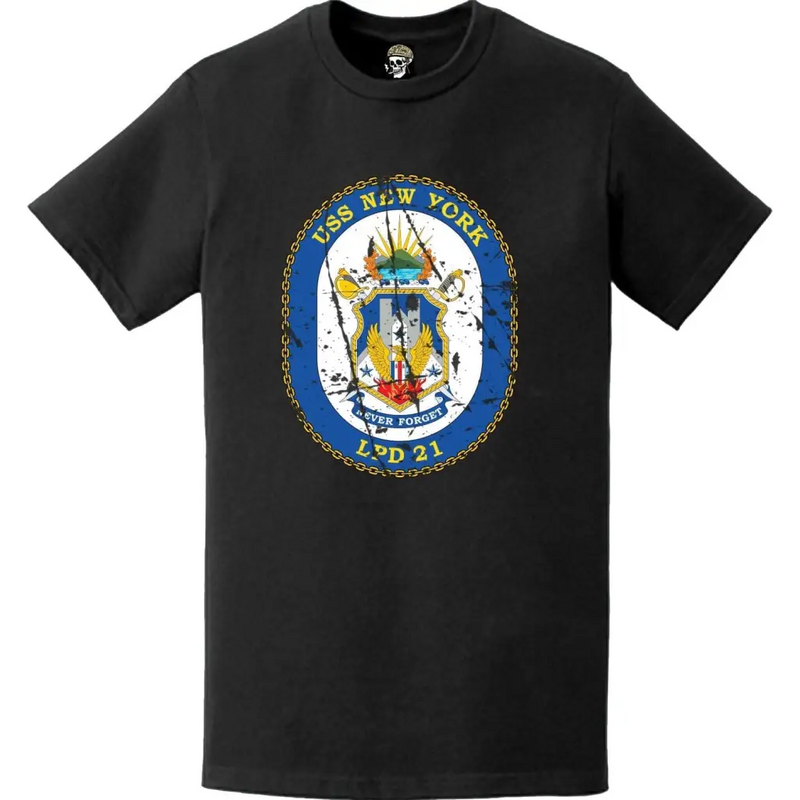 Distressed USS New York (LPD-21) Ship's Crest Emblem T-Shirt