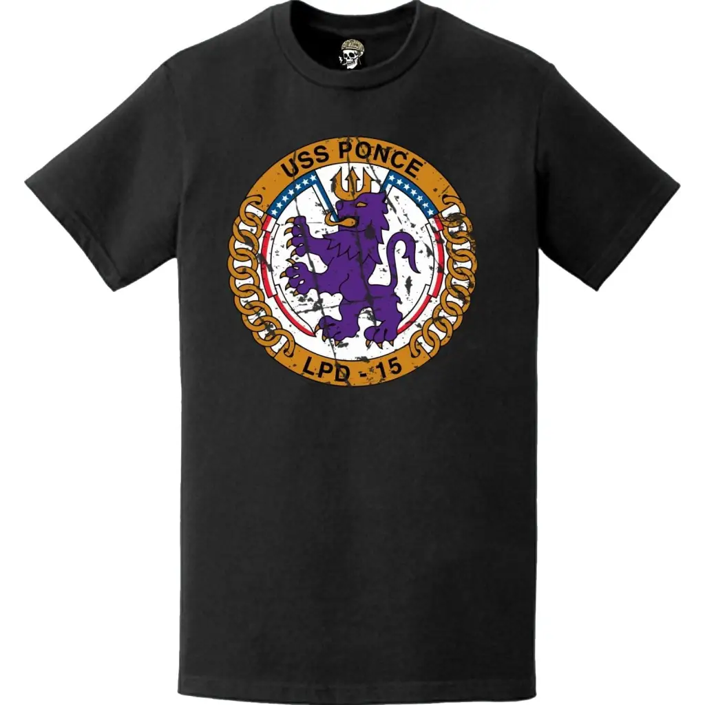 Distressed USS Ponce (LPD-15) Ship's Crest Emblem T-Shirt Tactically Acquired   