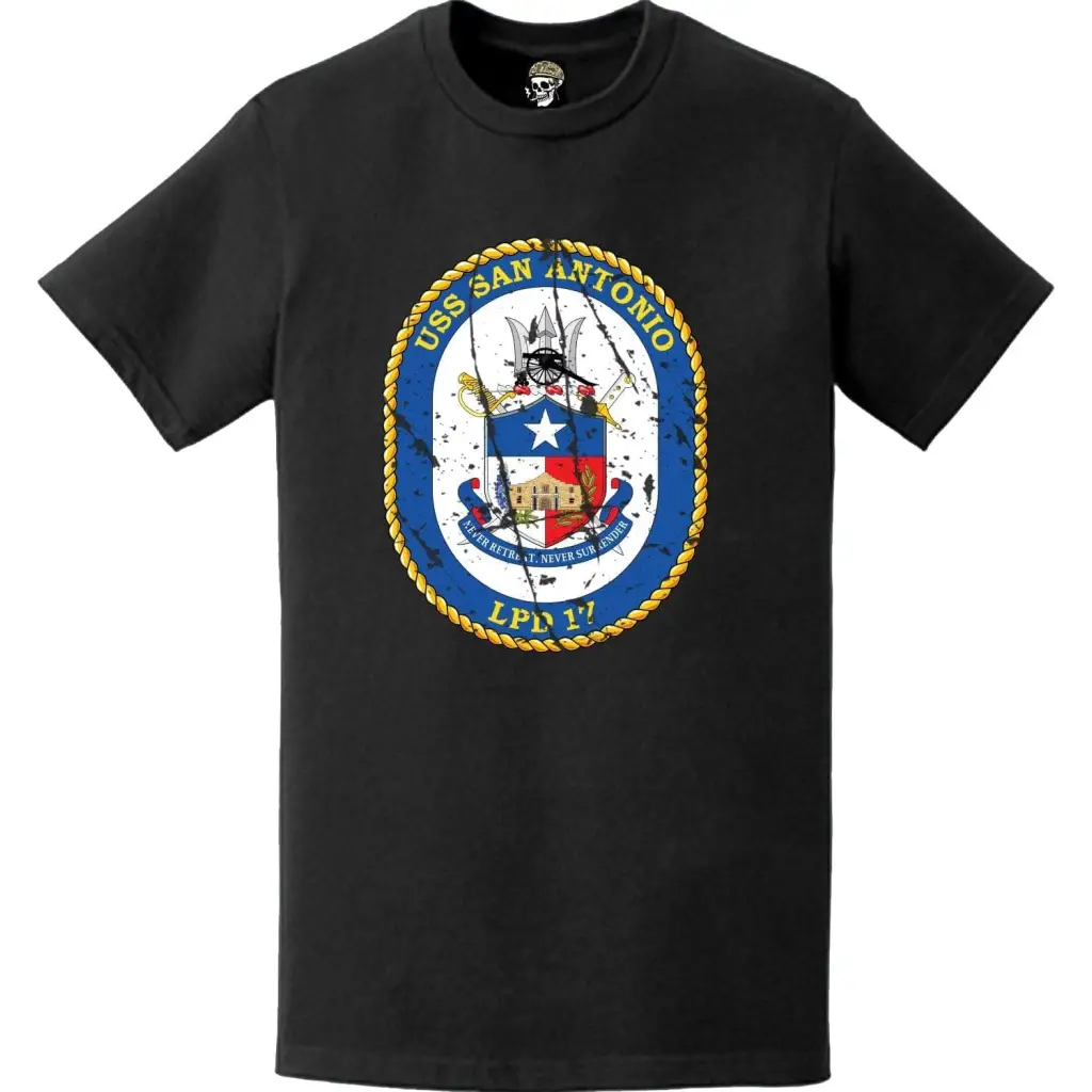 Distressed USS San Antonio (LPD-17) Ship's Crest Emblem T-Shirt Tactically Acquired   