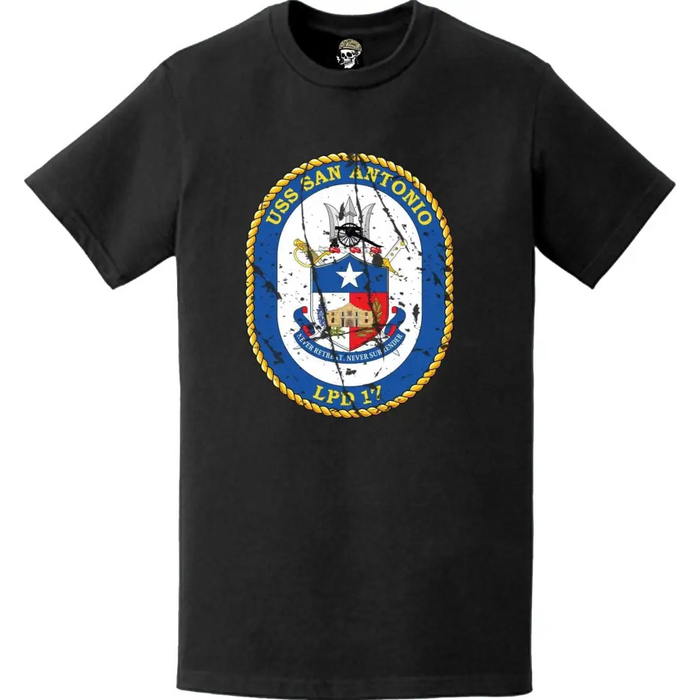 Distressed USS San Antonio (LPD-17) Ship's Crest Emblem T-Shirt Tactically Acquired   